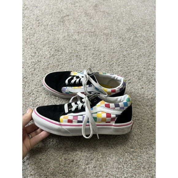 Kids Unisex Vans‎ Off The Wall Rainbow Checkerboard Sneakers Sz 3 Youth - Picture 1 of 7